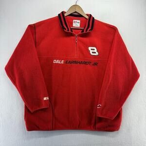 Vintage Nascar Sweater Mens XL Red Dale Earnhardt JR 1/4 Zip Fleece Pullover 90s